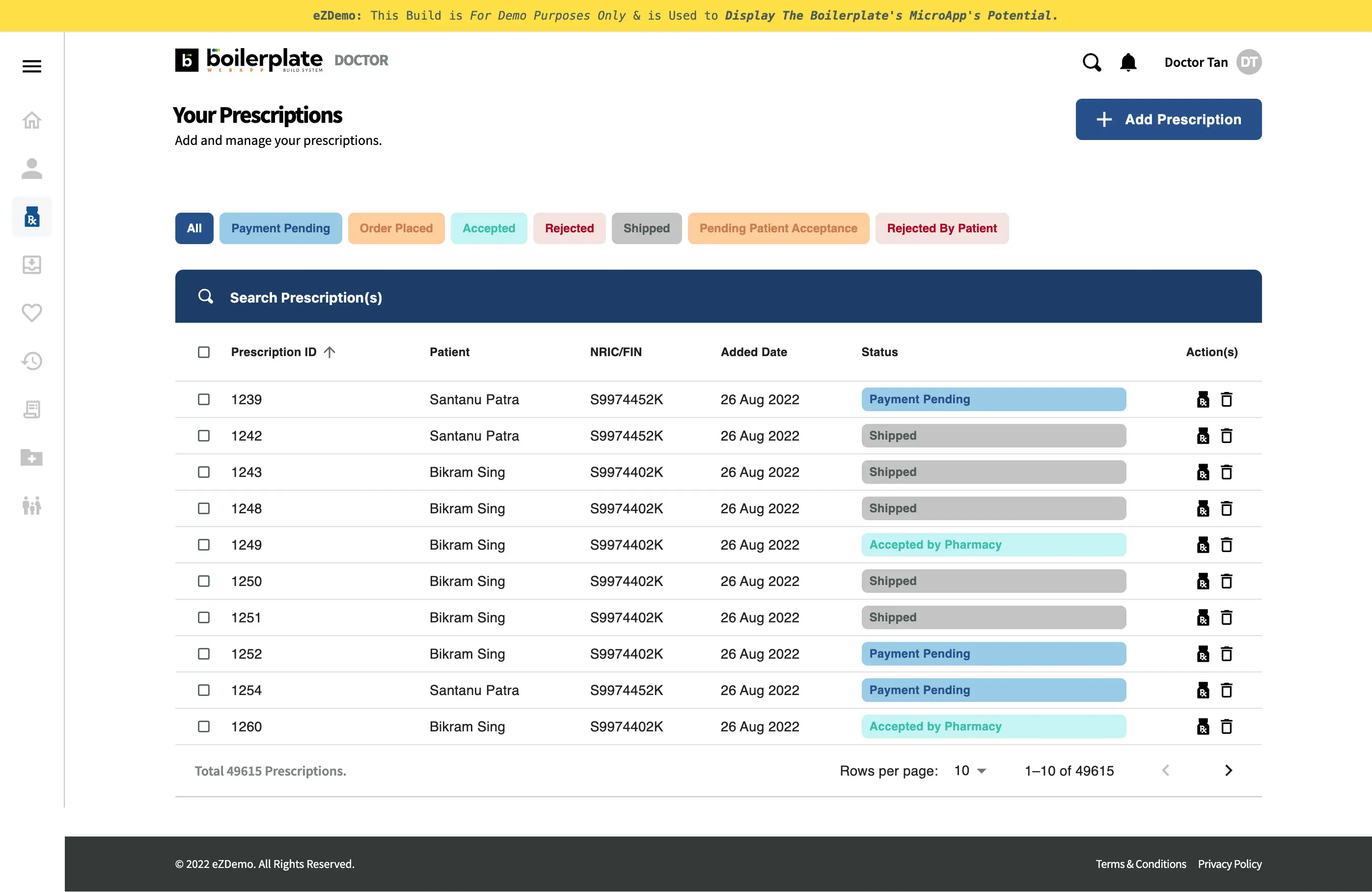 [Zuellig] Boilerplate WebApp - Authenticated Page - Prescriptions