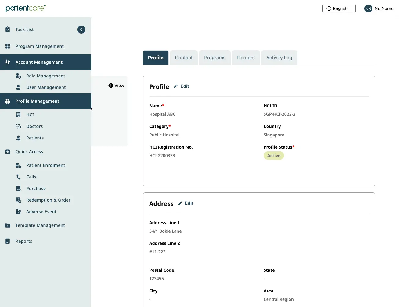[Zuellig] PatientCare+ B2B Admin Portal WebApp - Hospitals-Profile Sample Details Page With Hovered Sidebar