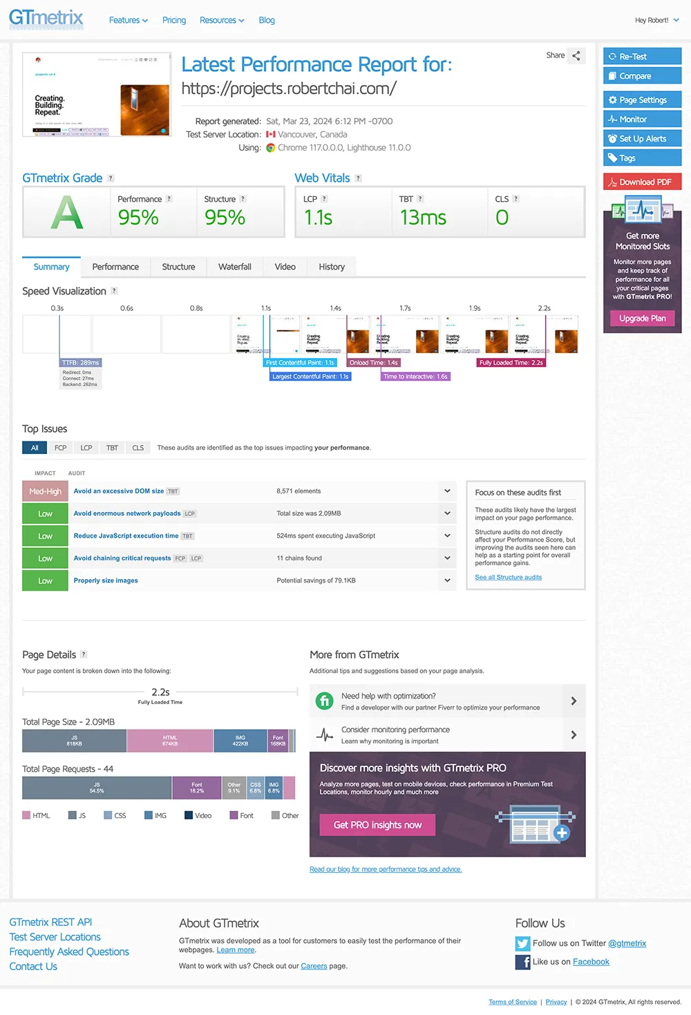 [RobertChai-Projects] GTMetrix Analysis v4.5.3 - Desktop Results