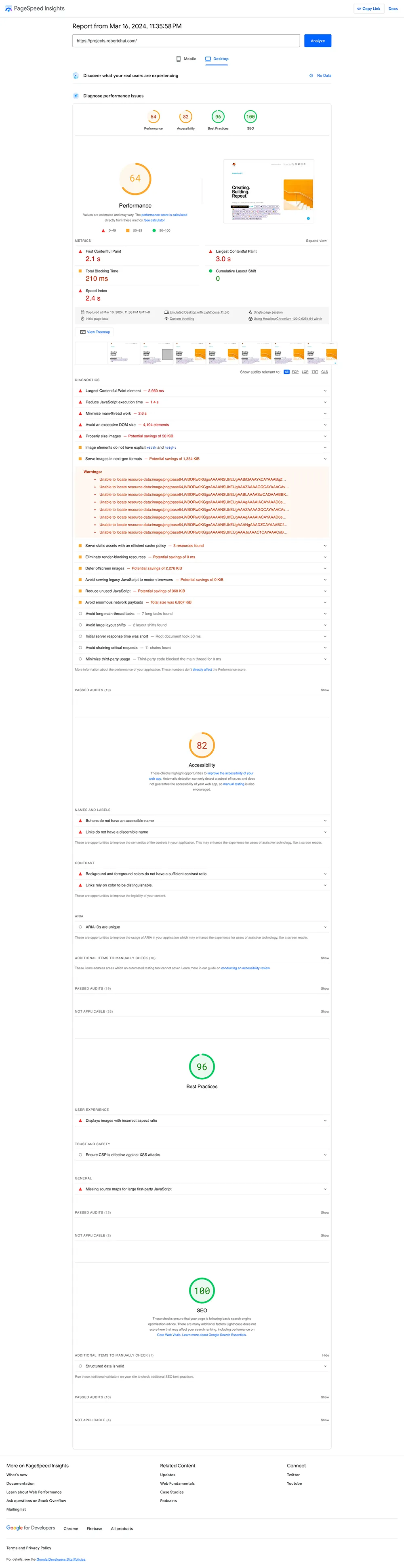 [RobertChai-Projects] PageSpeed Analysis v4.2.9 - Desktop Results