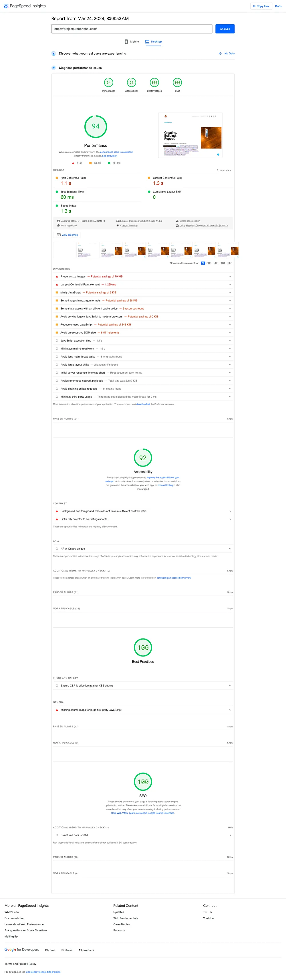 [RobertChai-Projects] PageSpeed Analysis v4.5.3 - Desktop Results