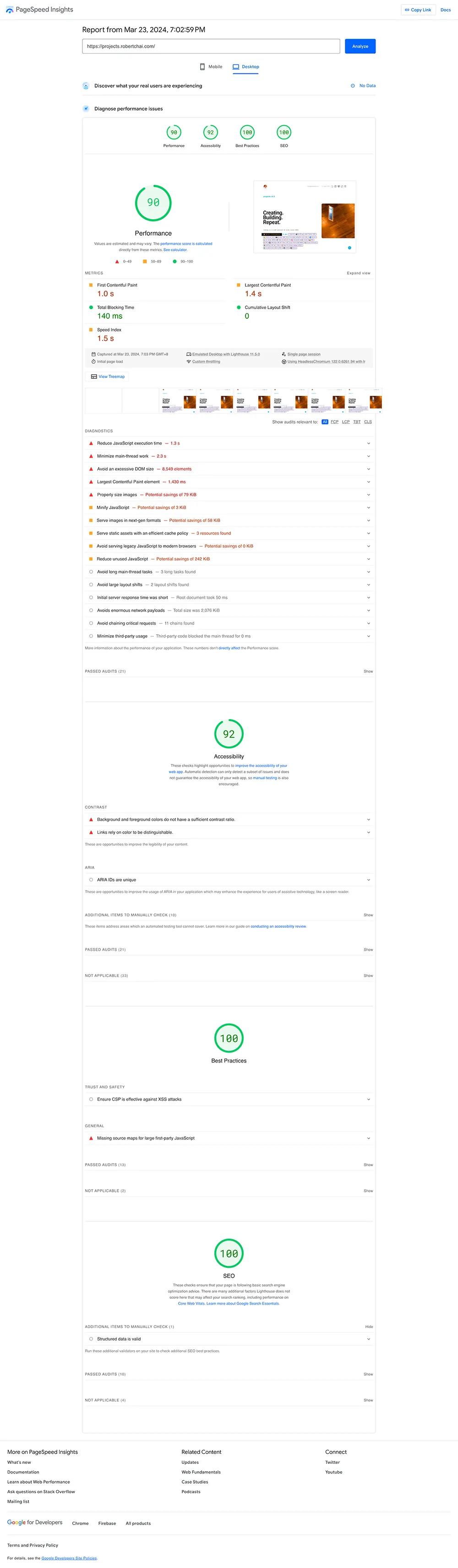 [RobertChai-Projects] PageSpeed Analysis v4.5.1 - Desktop Results